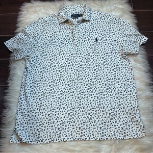 Polo Ralph Lauren Polo Shirt Custom Slim Fit Mens Large Floral White Blue Preppy